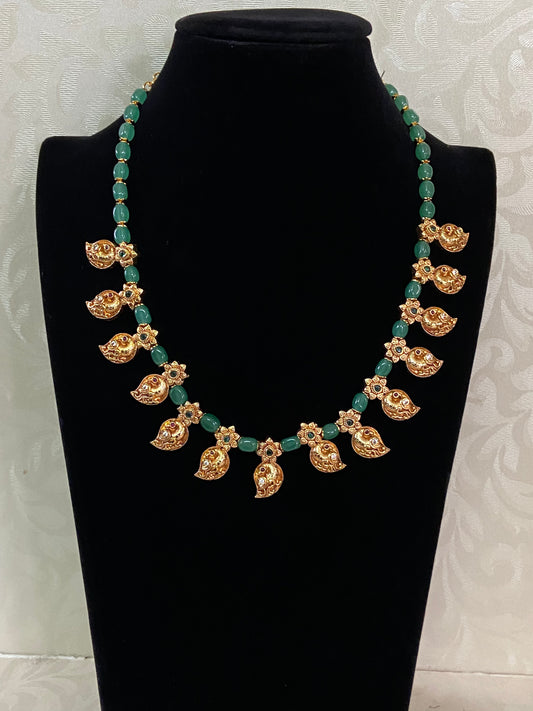 Mango Pendants Green Beads Necklace | Beautiful Necklace Set
