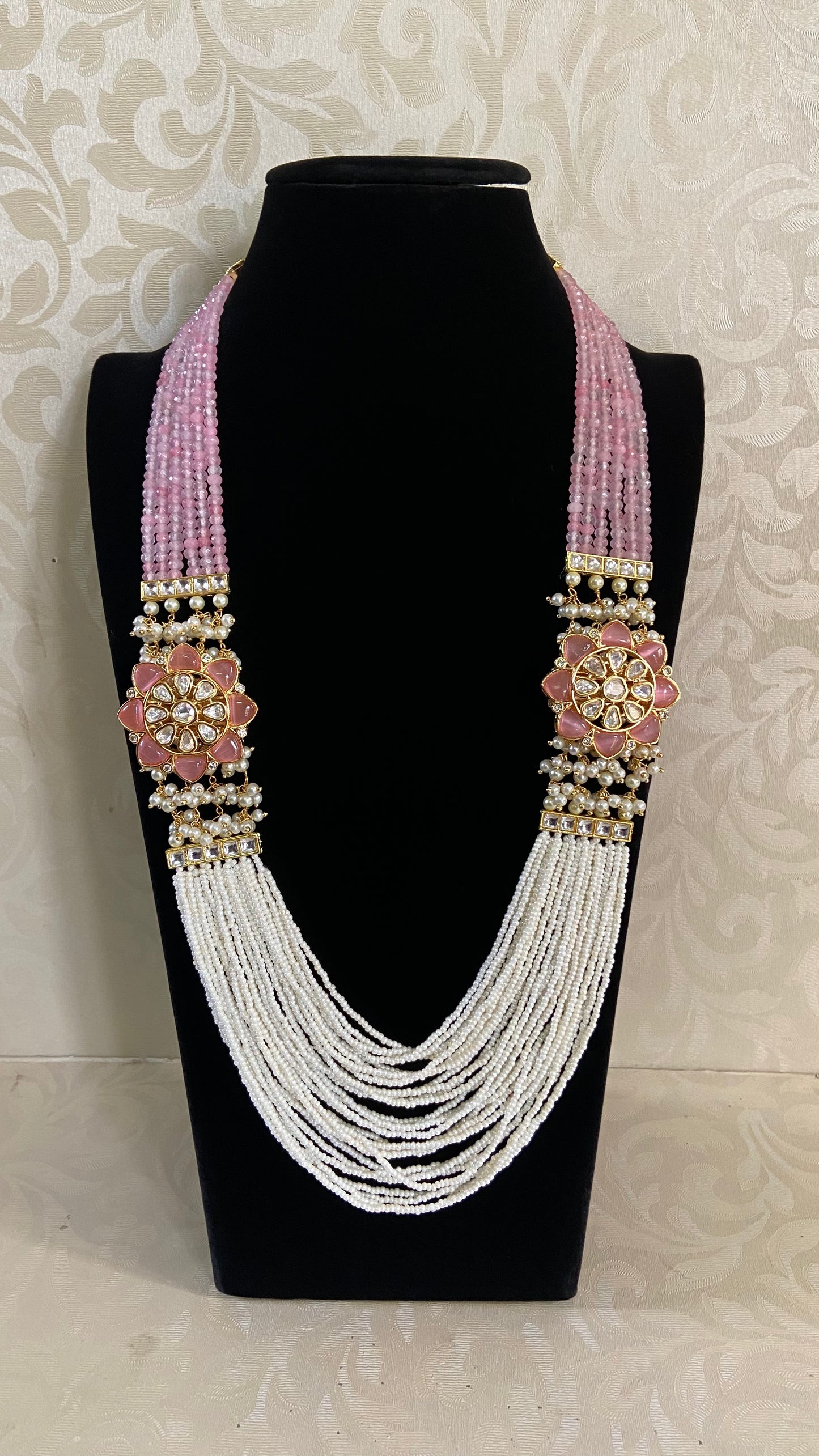 Kundan Embillished Pearl & Onyx Beads Necklace | Indian Luxury Necklace In USA | Side pendants necklace