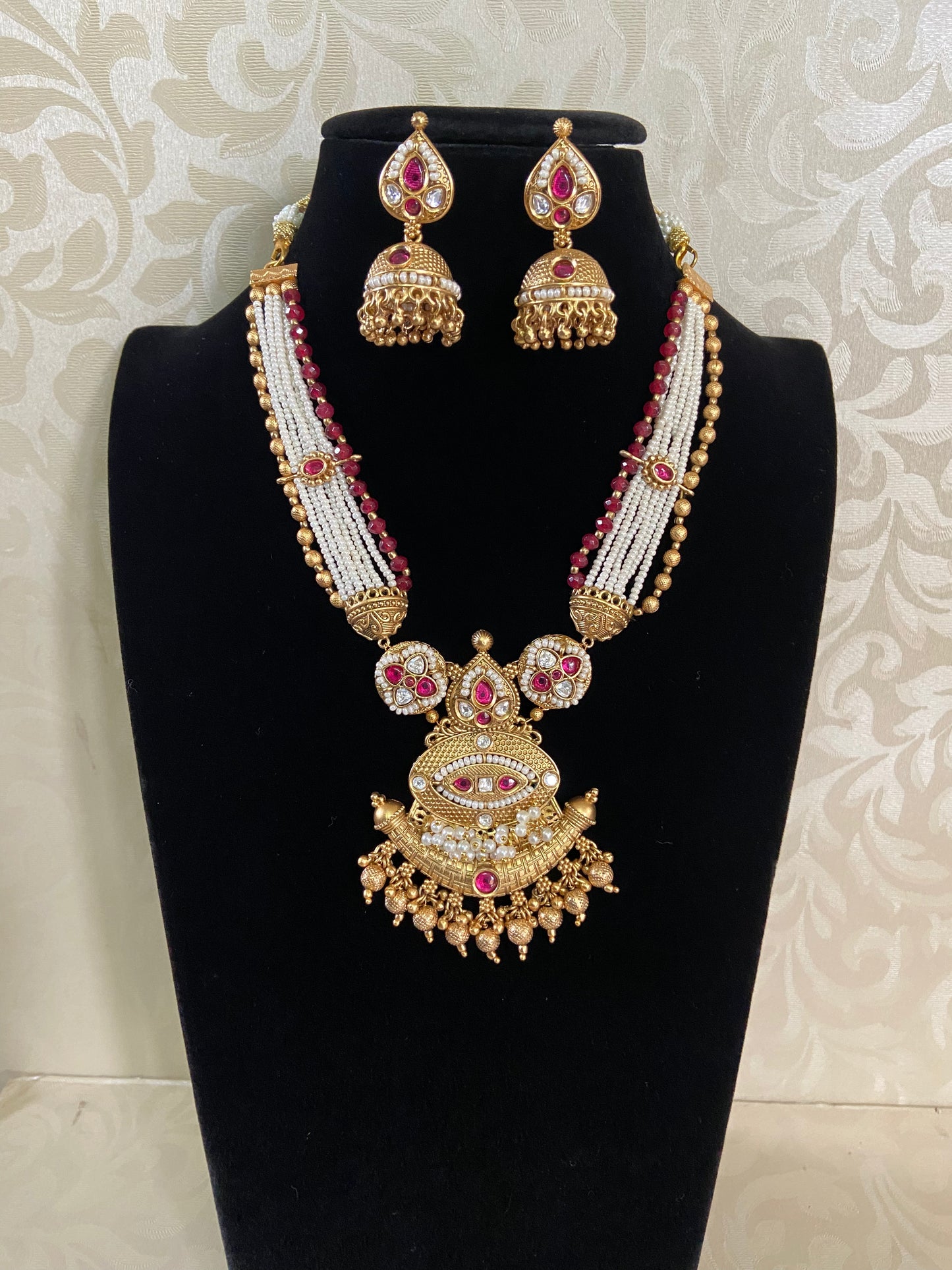 Antique Pearl & Kundan Necklace With Jumki Earrings | Indian Jewelry In USA