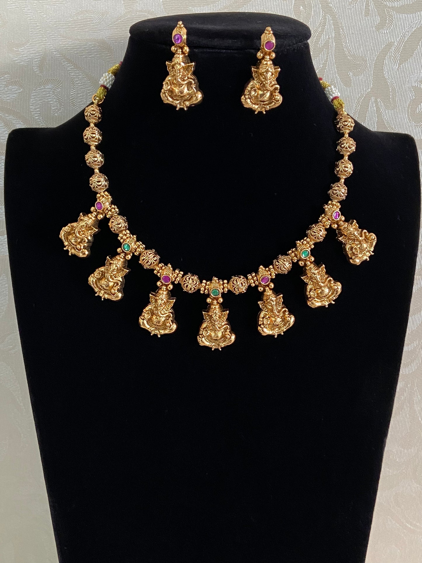 Antique Ganesh Temple Necklace Set | Traditional Jewelry In USA