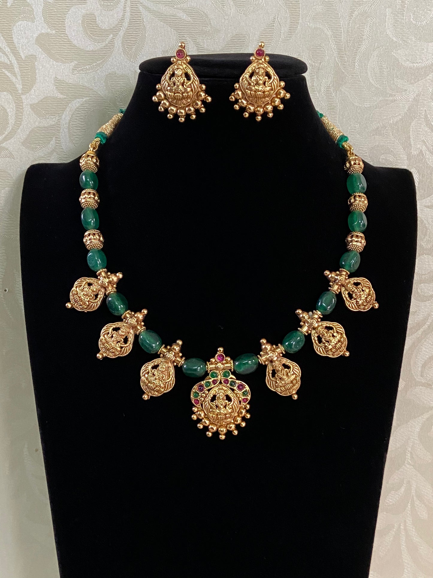 Antique Small Lakshmi Pendants Beads Mala | Traditional Beads Necklace