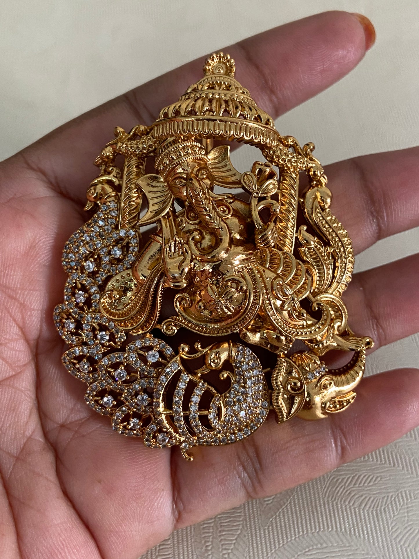CZ Antique Ganesh Pendant | Traditional Temple Jewelry In USA