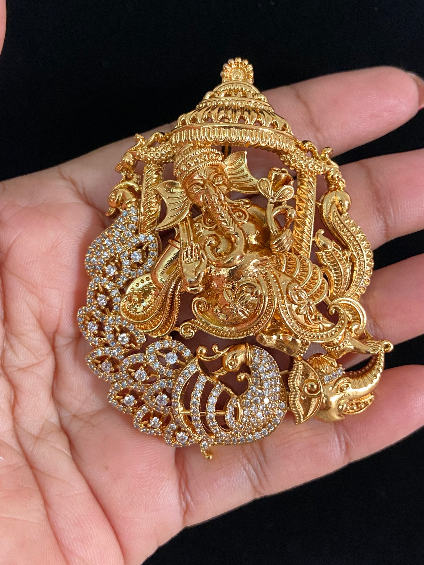 CZ Antique Ganesh Pendant | Traditional Temple Jewelry In USA