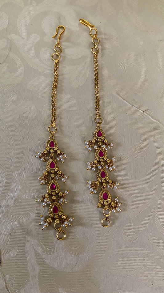 Ruby Pearl Matilu | Antique Indian Ear Chains