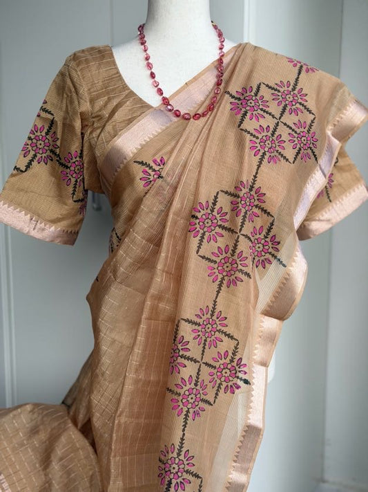 Printed Mangalagiri Handloom Saree | Light Weight Saree | Gift Idea