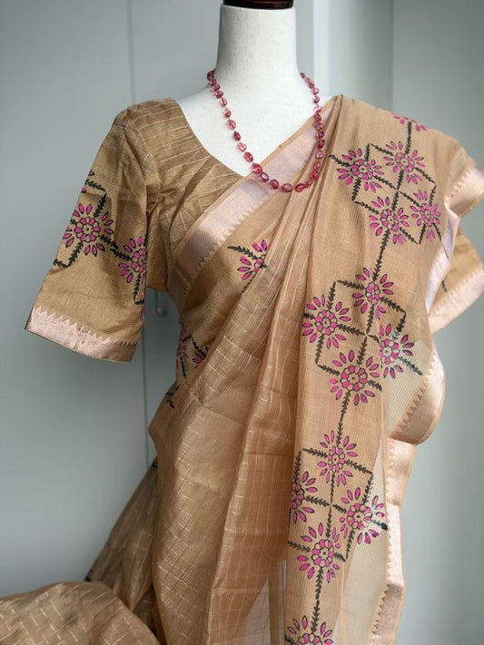 Printed Mangalagiri Handloom Saree | Light Weight Saree | Gift Idea