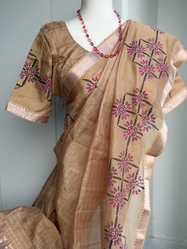 Printed Mangalagiri Handloom Saree | Light Weight Saree | Gift Idea