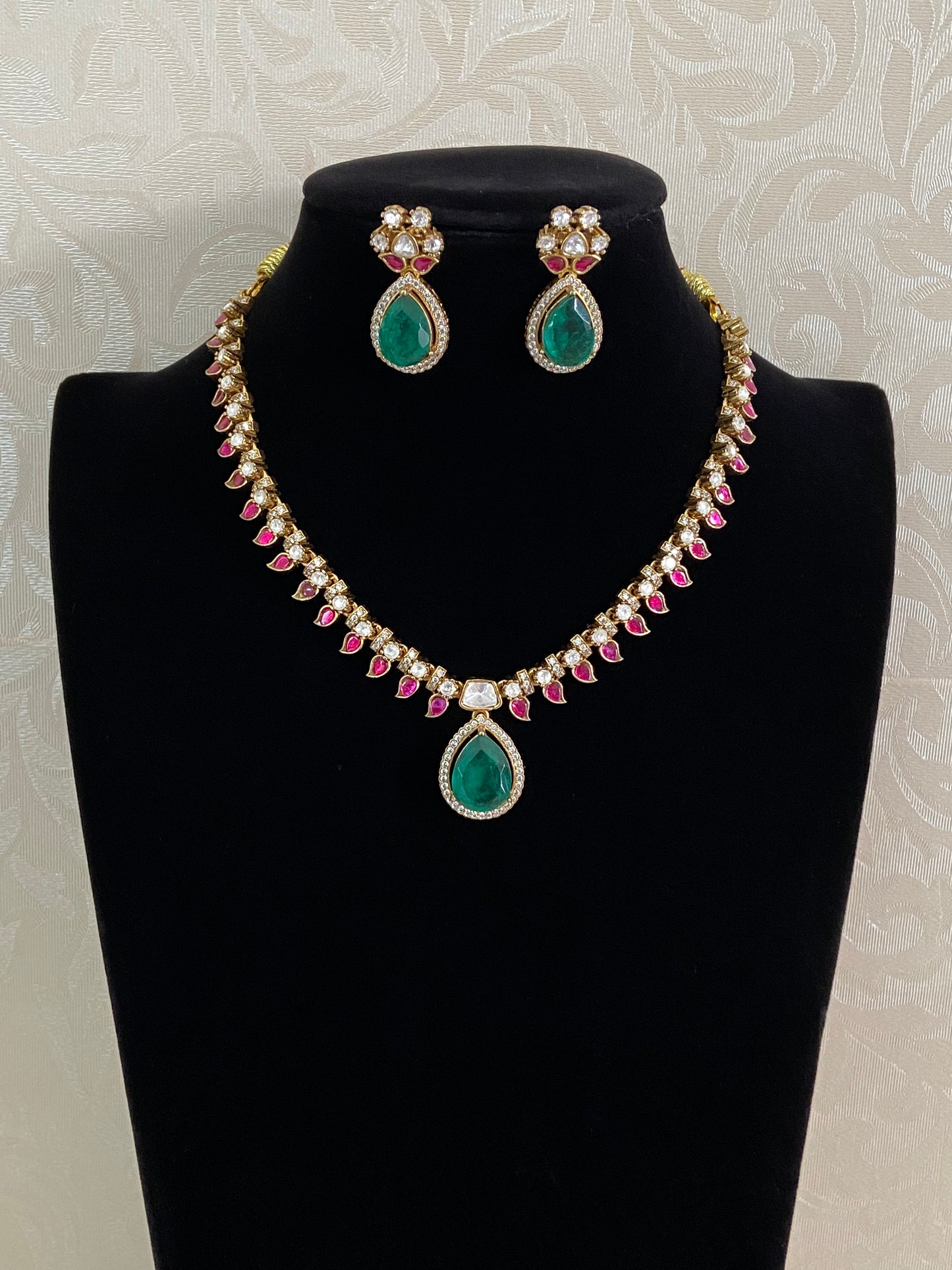 Moissanite Ruby Emerald  Necklace Set | Latest Indian Jewelry In USA