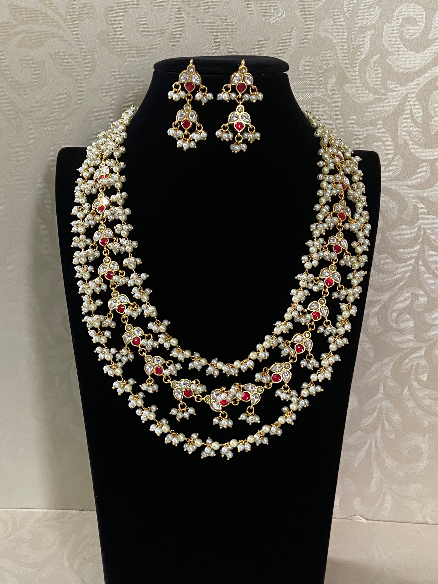 Jadau Kundan& pearl 3 Layered  Necklace