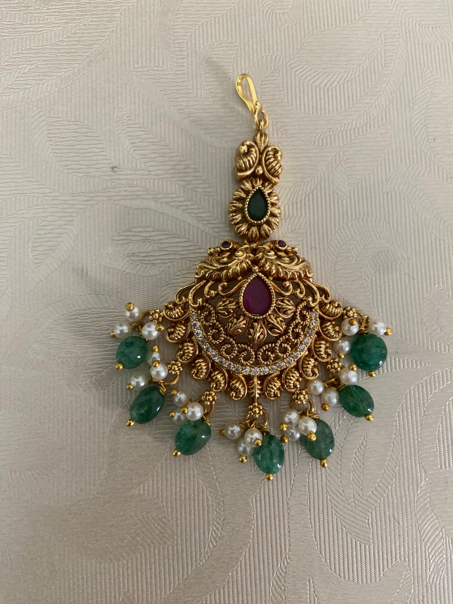 Antique Peacock Maang Tikka | Traditional Temple Maang Tikka