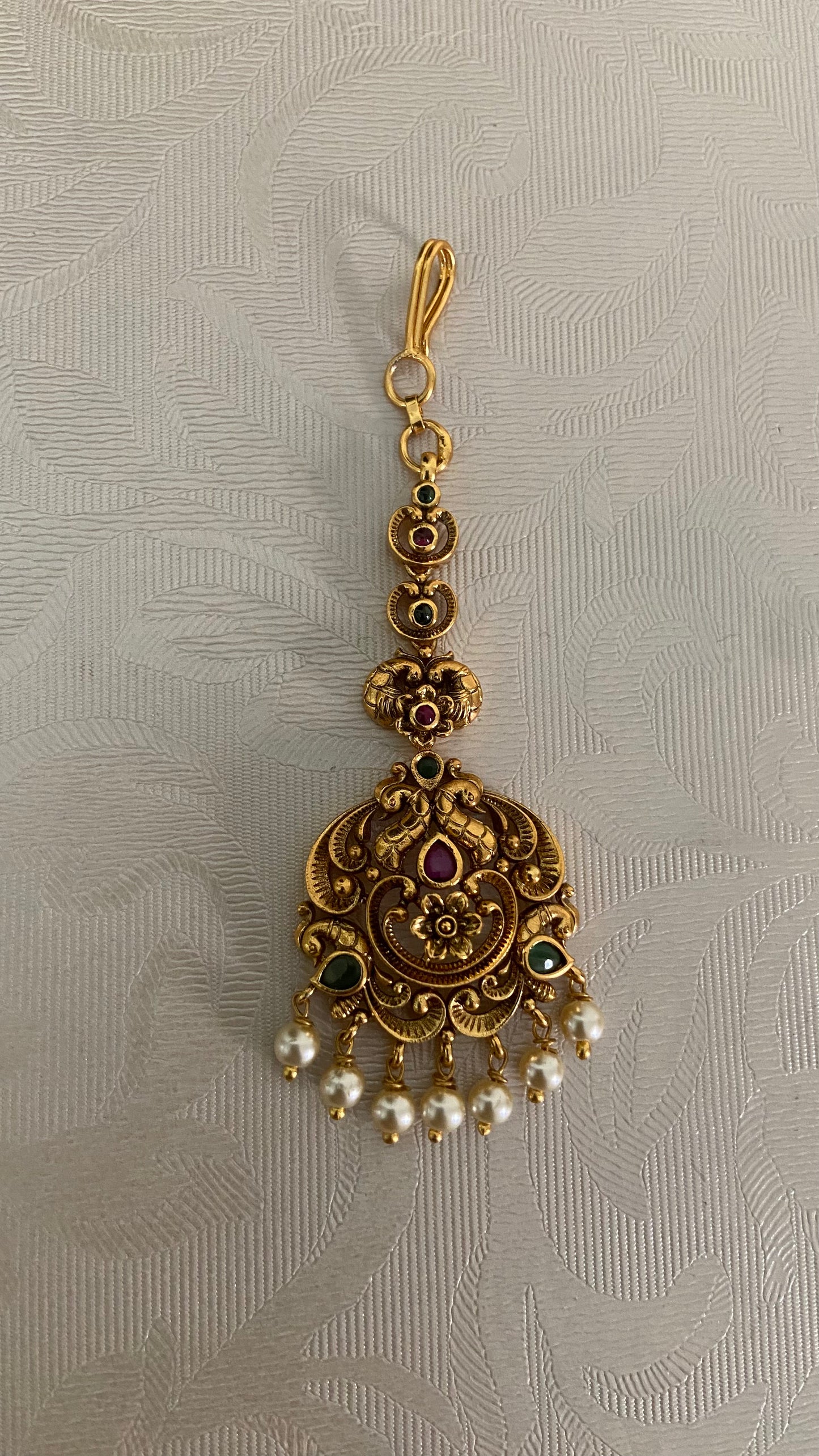 Antique Peacock Maang Tikka | Traditional Temple Maang Tikka