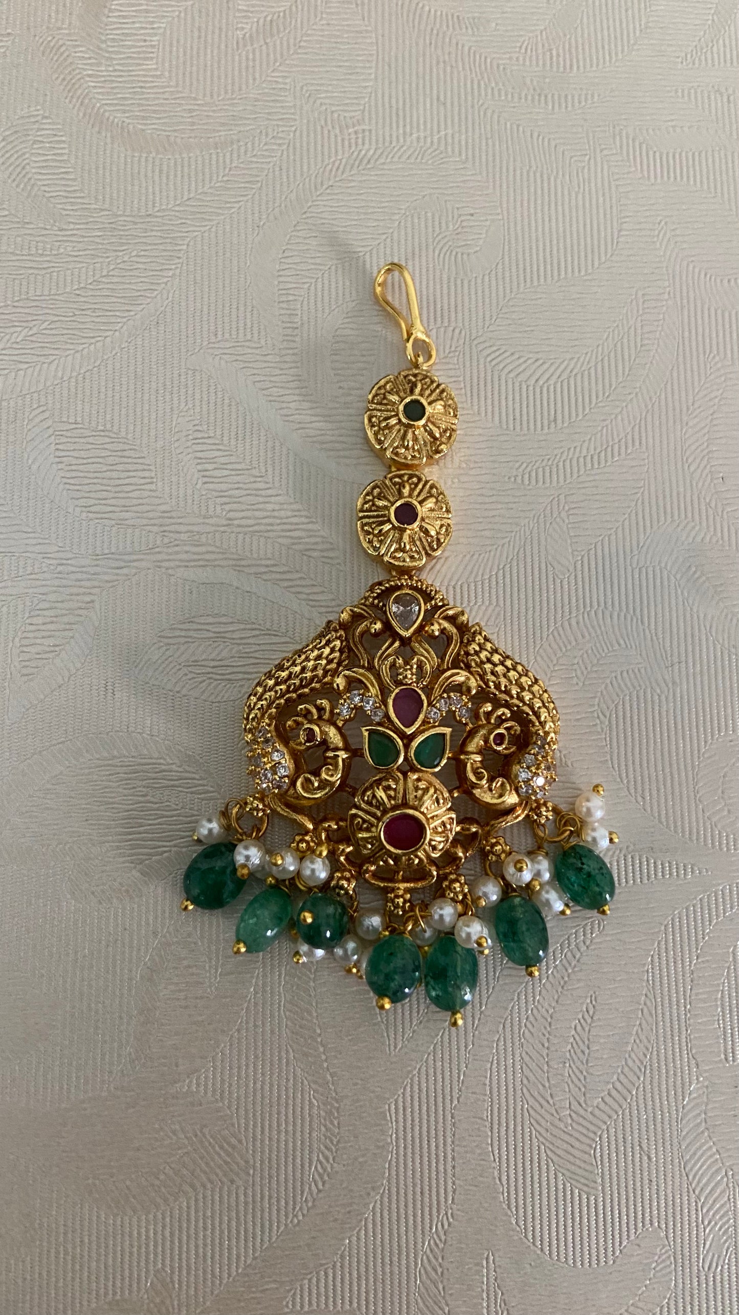 Antique Peacock Maang Tikka | Traditional Temple Maang Tikka