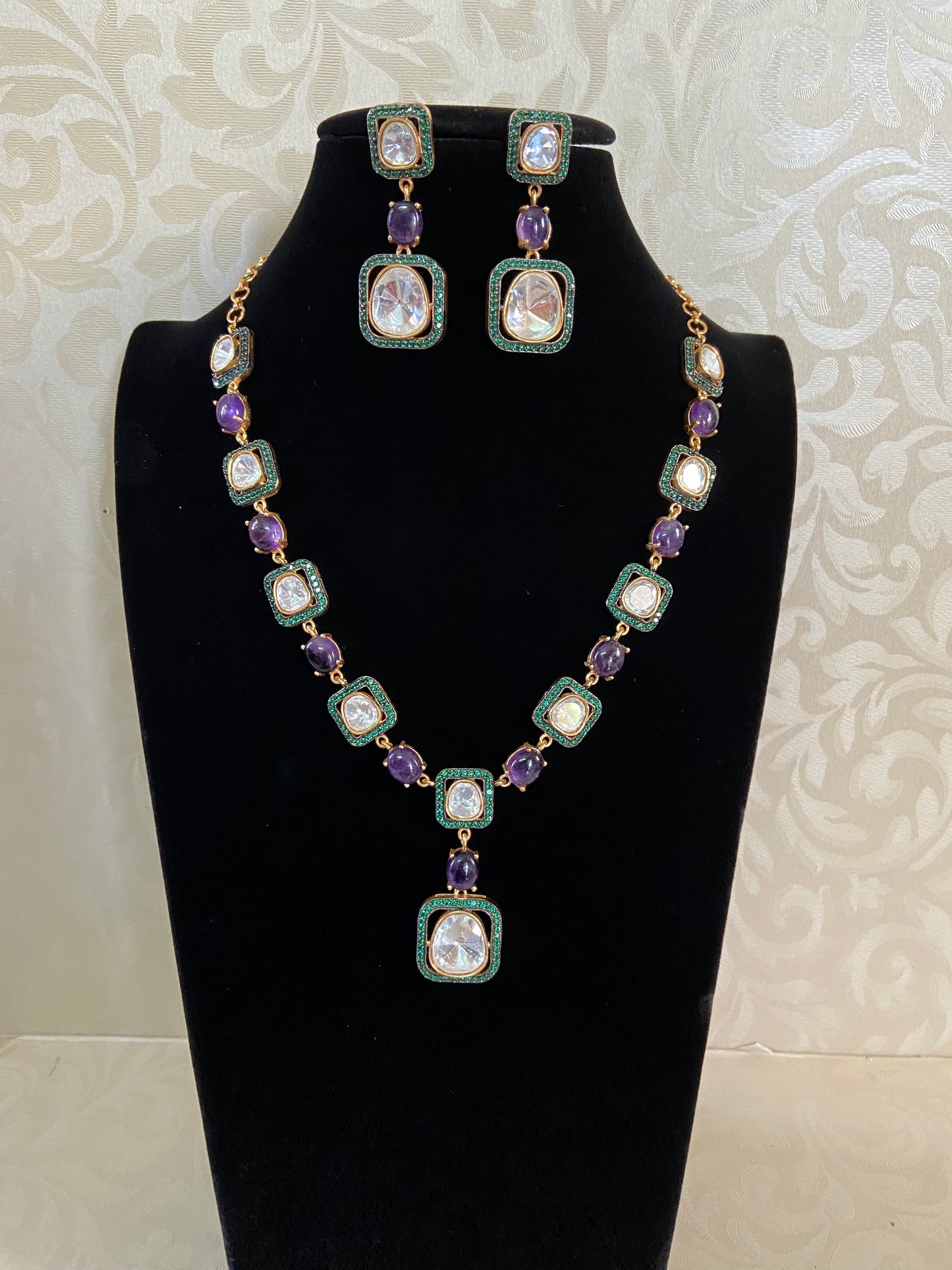 Moissanites AD Necklace With Earrings