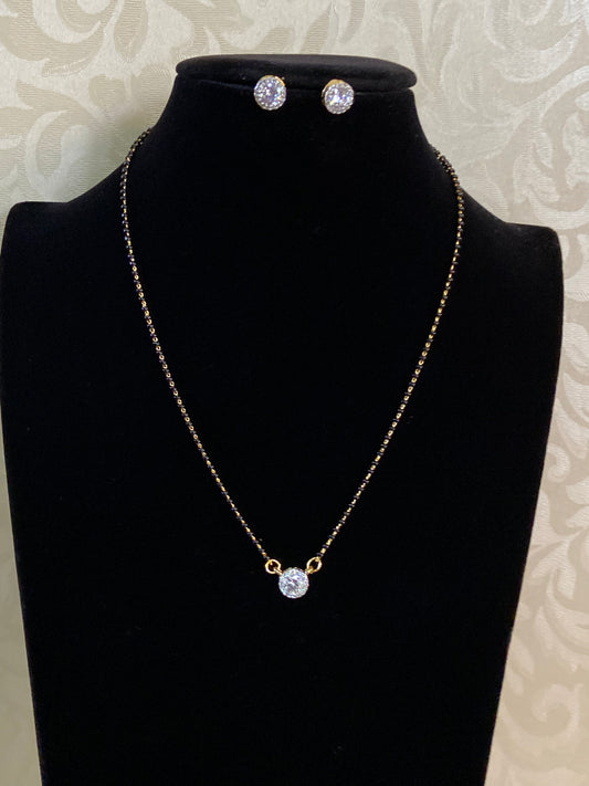 AD Simpel Mangalasutra With Studs | Black Beads Necklace