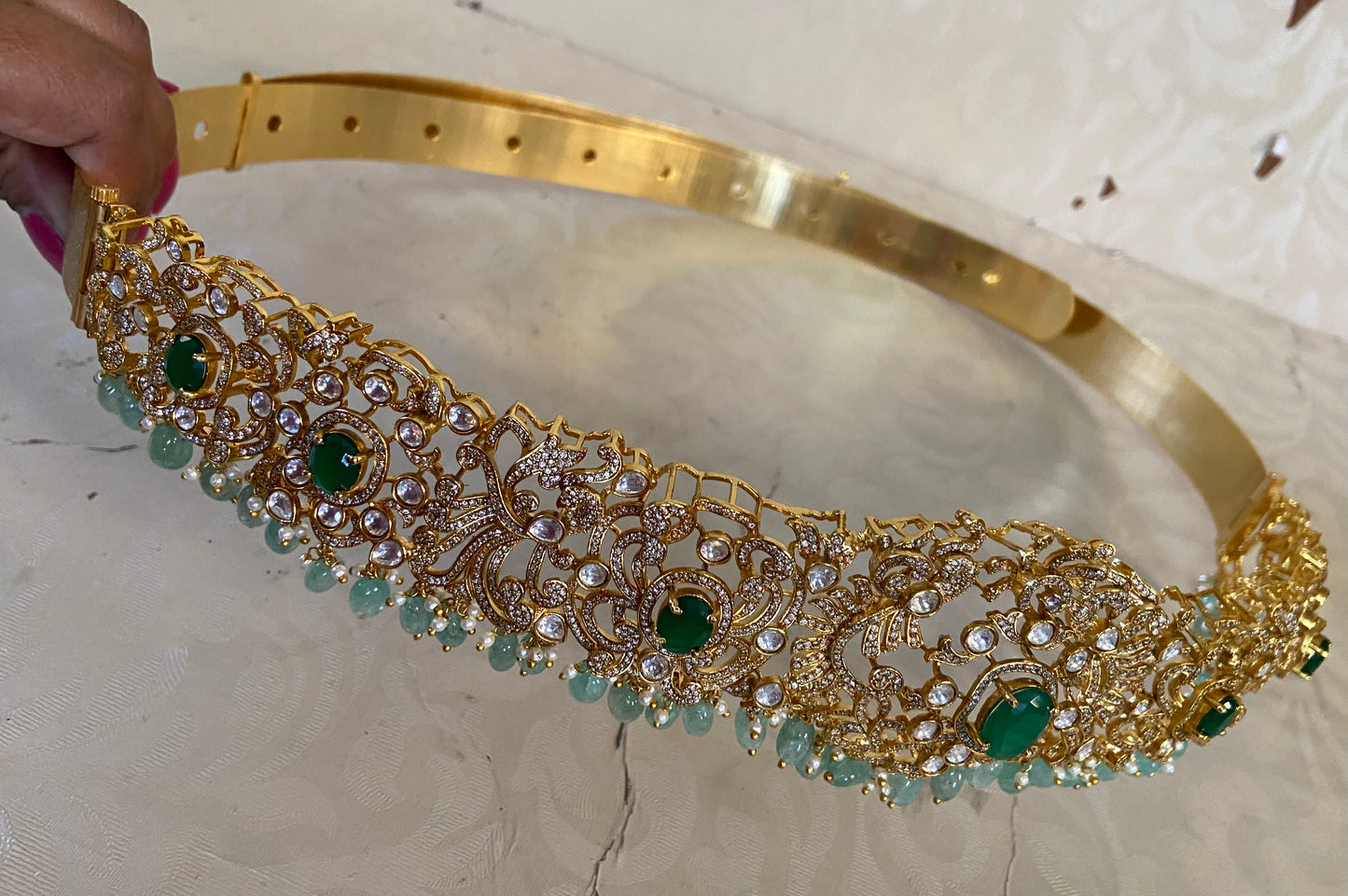 Ad Polki Emerald Vaddanam | Bridal Hip Belt | Indian Jewelry In USA | Bridal Jewelry