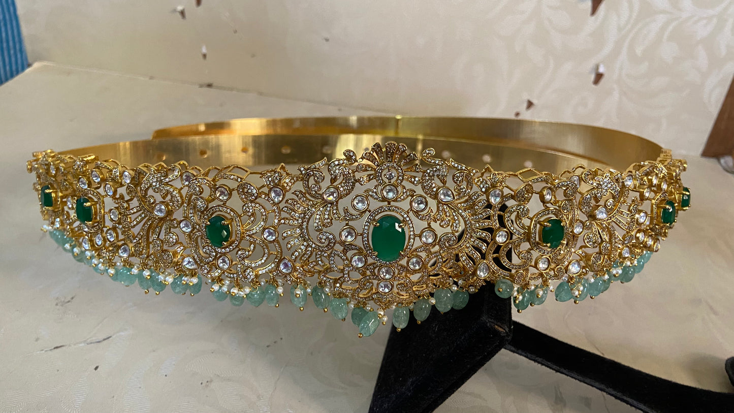 Ad Polki Emerald Vaddanam | Bridal Hip Belt | Indian Jewelry In USA | Bridal Jewelry