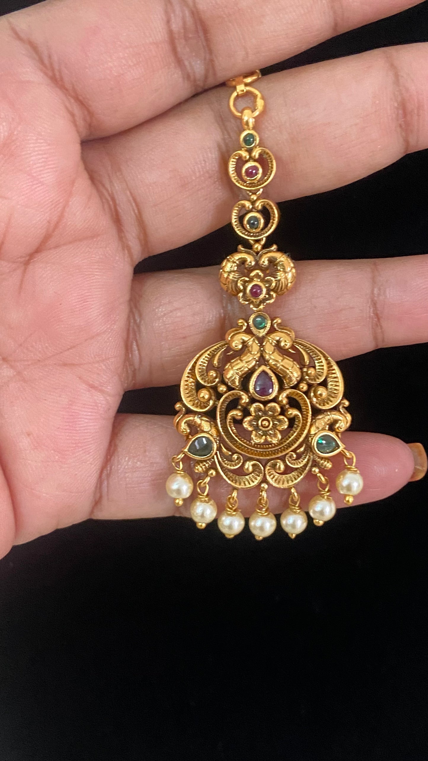 Antique Peacock Maang Tikka | Traditional Temple Maang Tikka