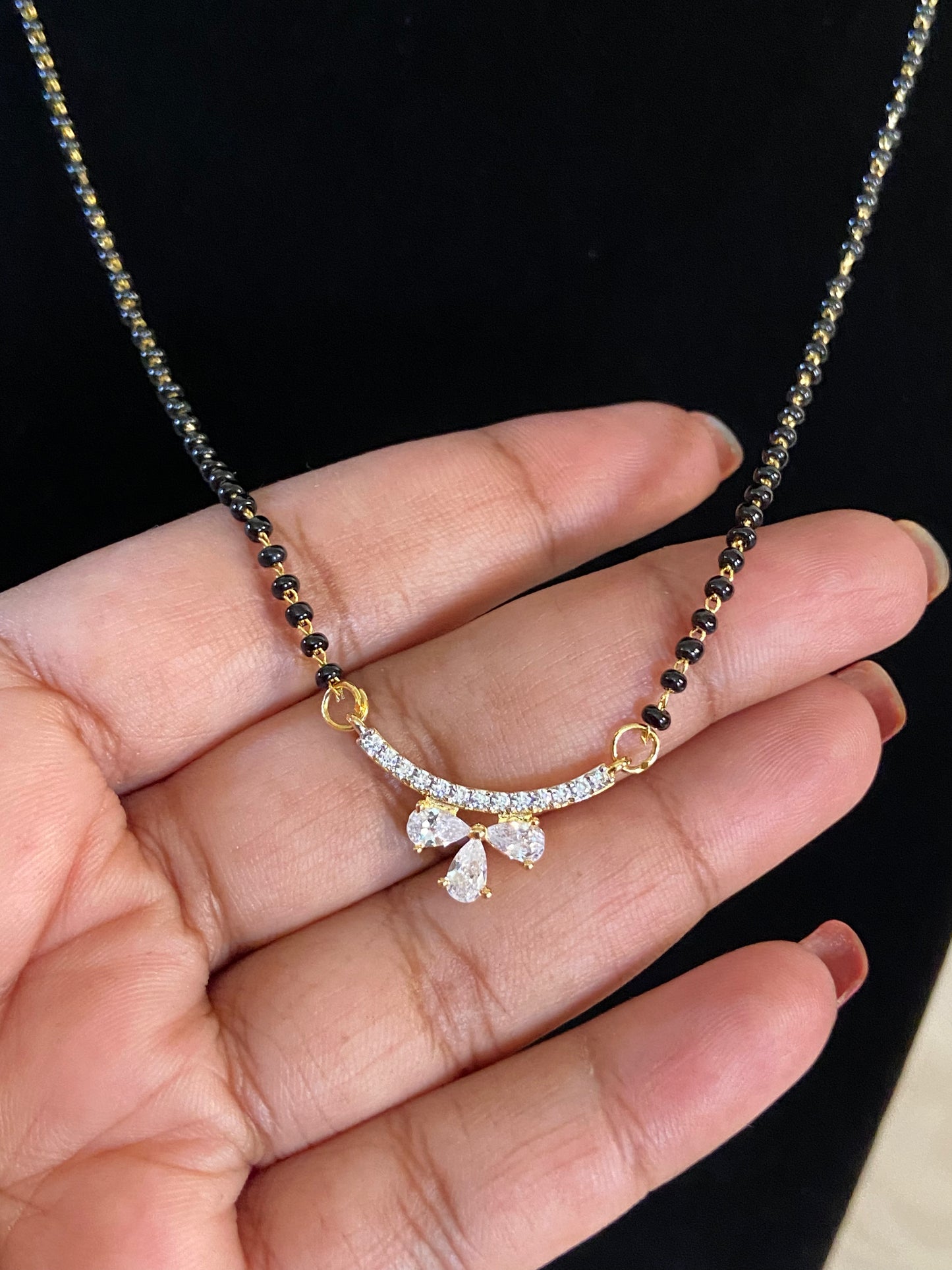 AD Pendant Mangalsutra | Black Beads Necklace