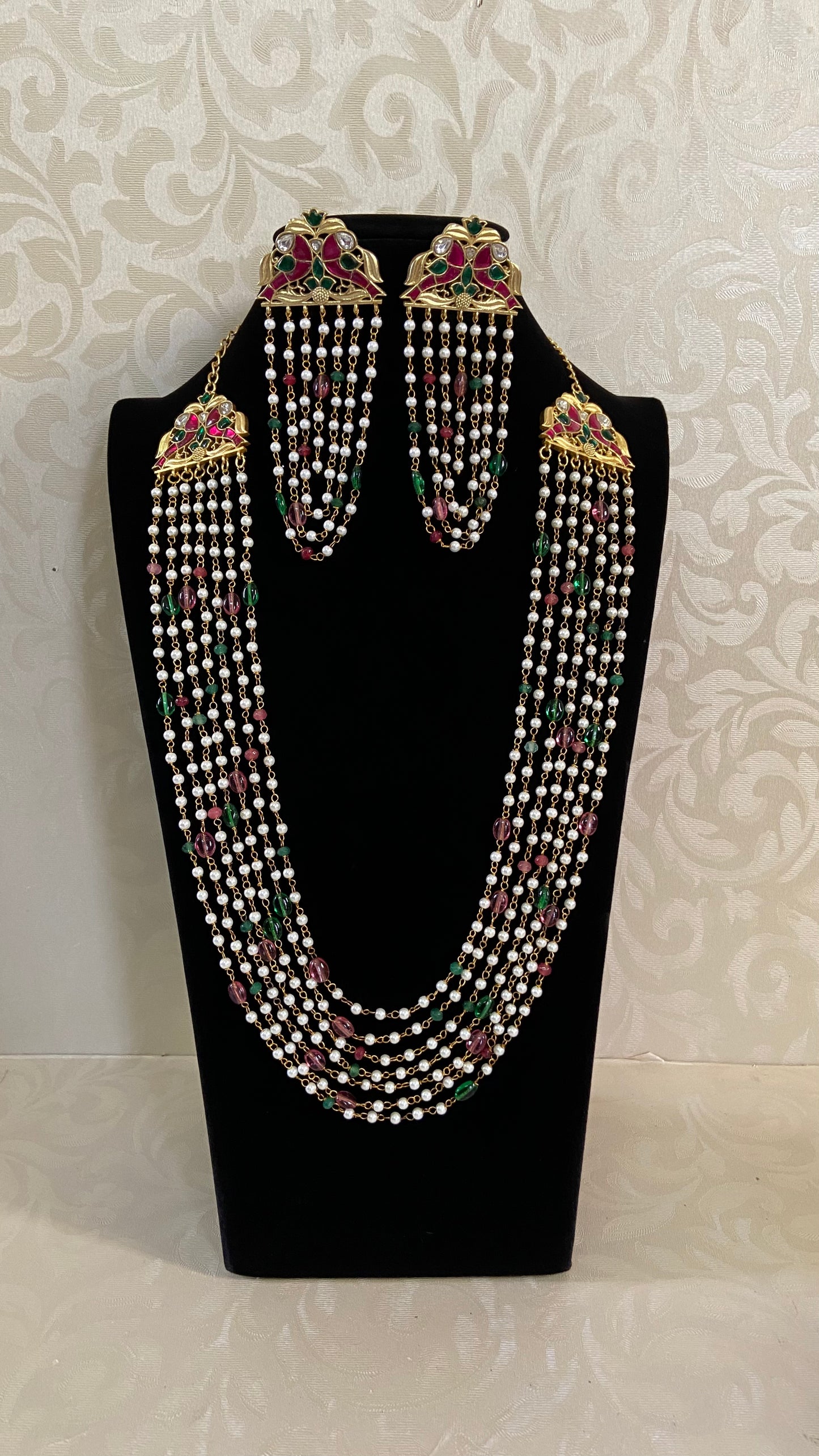 Multi Colour& Multi Layer Long Necklace With Earring