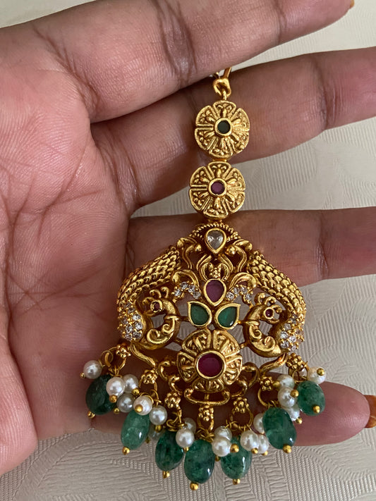 Antique Peacock Maang Tikka | Traditional Temple Maang Tikka