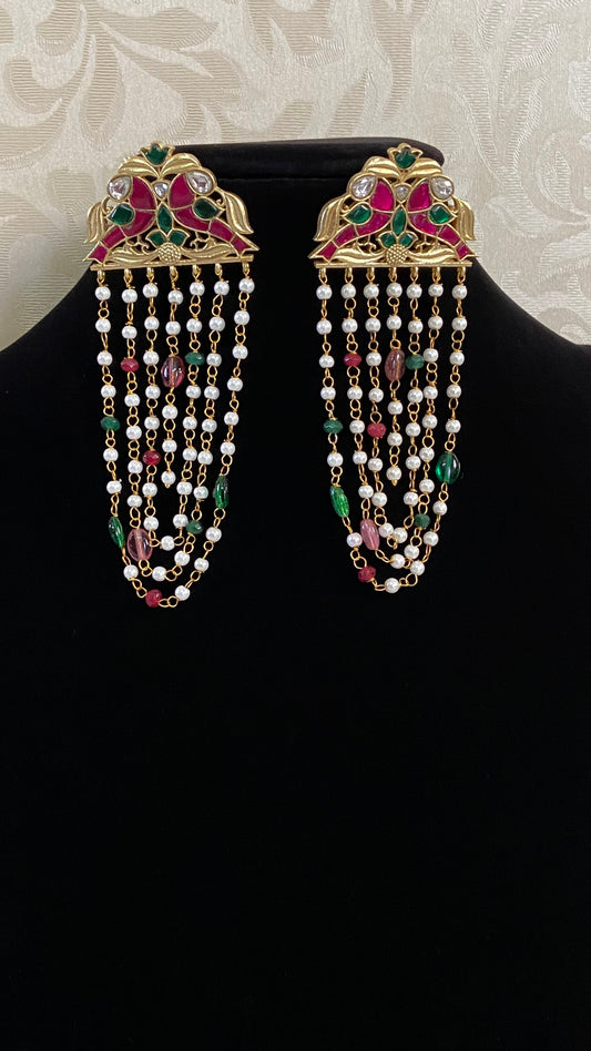 Multi Colour& Multi Layer Long Necklace With Earring