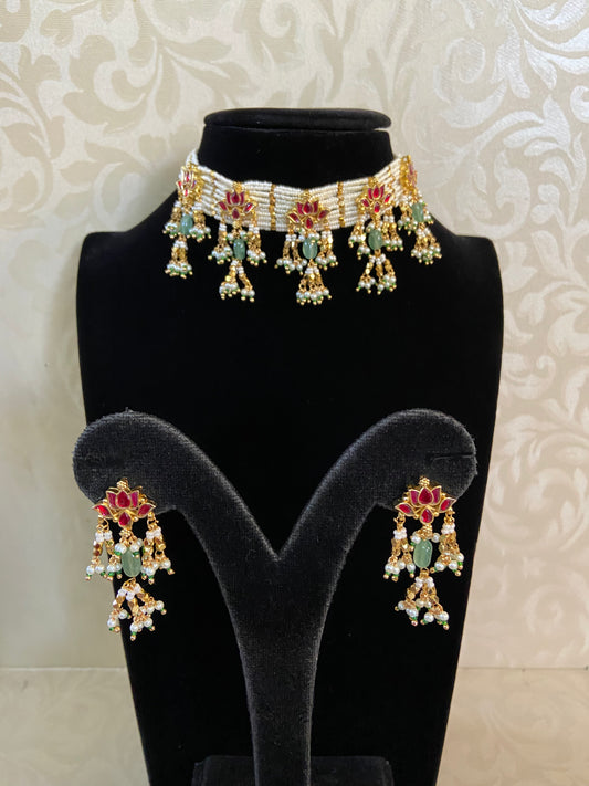 Ahamadabadi Kundan Pearls Choker Set | Handmade Indian Jewellery