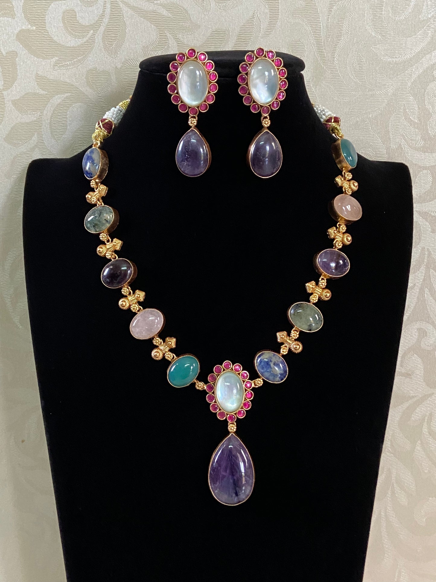 Natural stones Fusion Necklace With Earrings | Latest Indian jewelry | Gift Idea