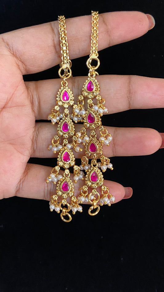 Ruby Pearl Matilu | Antique Indian Ear Chains