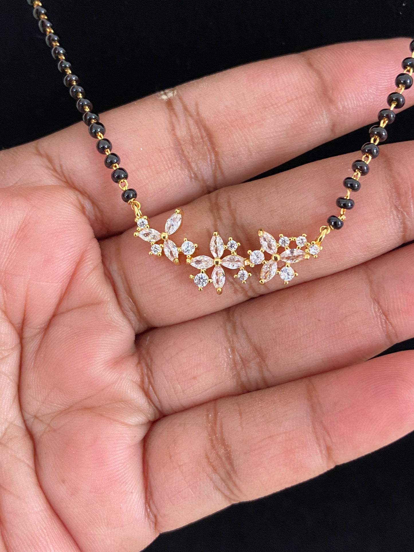 AD Pendant Mangalsutra | Black Beads Necklace