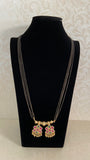 Antique Ruby Green Long Mangalasutra | Black Beads Necklace