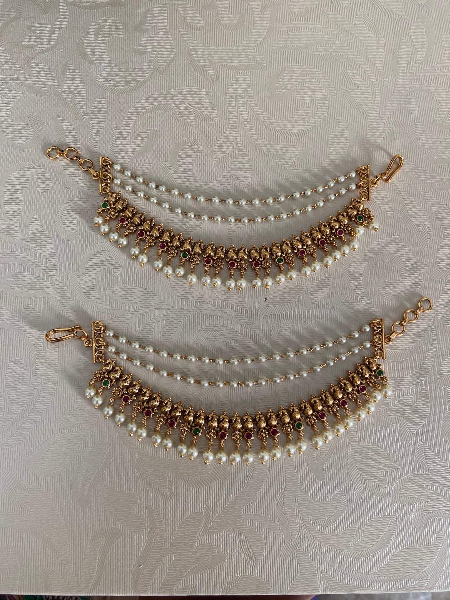 Antique Pearl Ear Chains  | Hair accessories | South Indian Champaswaralu