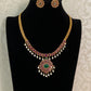 Matte Gold Ruby Green Necklace With Studs | South Indian Necklace