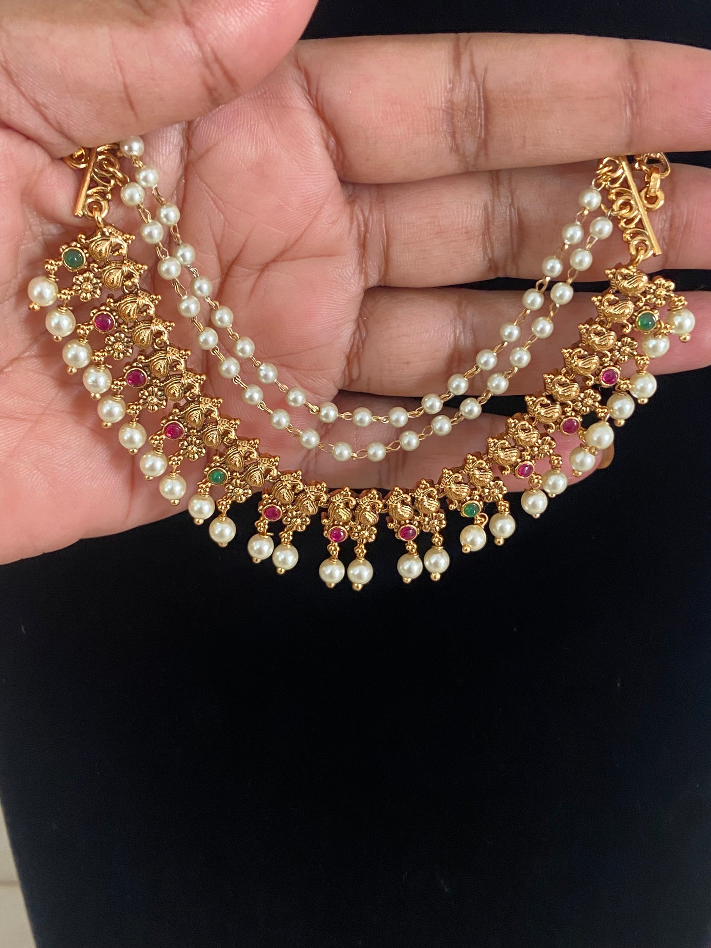 Antique Pearl Ear Chains  | Hair accessories | South Indian Champaswaralu