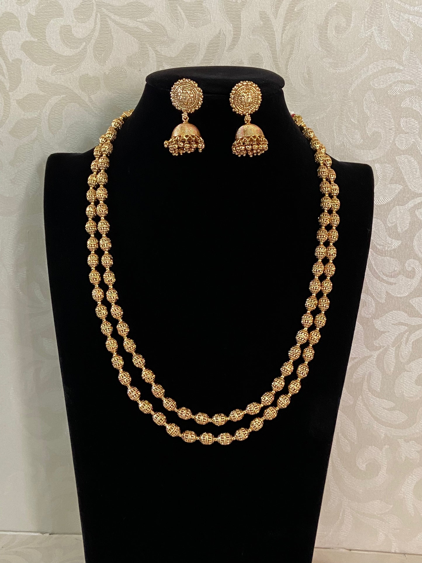 Gold Balls Two line Mala With Jumki Earrings | Indian Necklace