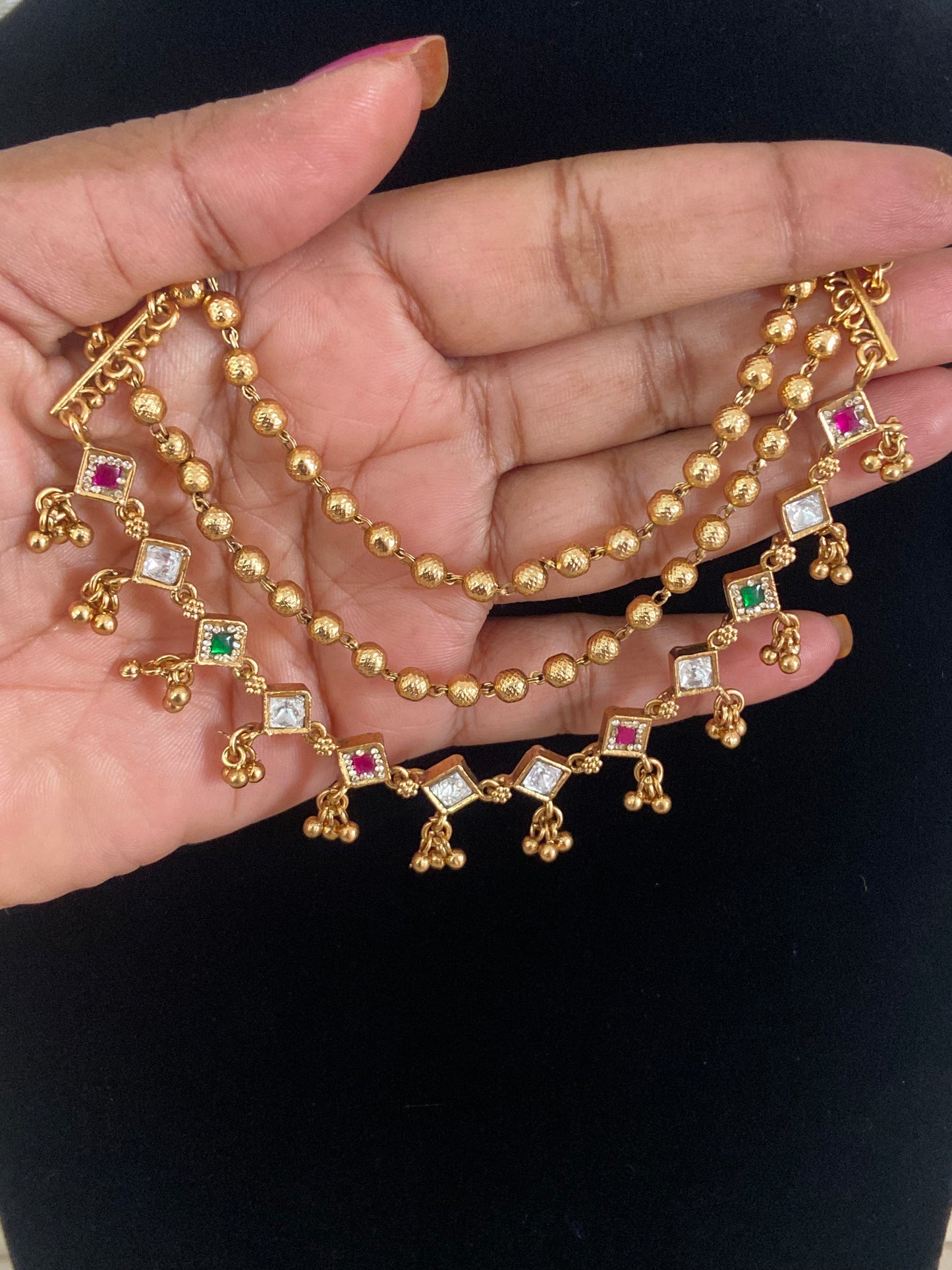 Antique AD Champaswaralu  | Hair accessories | South Indian Ear Chains