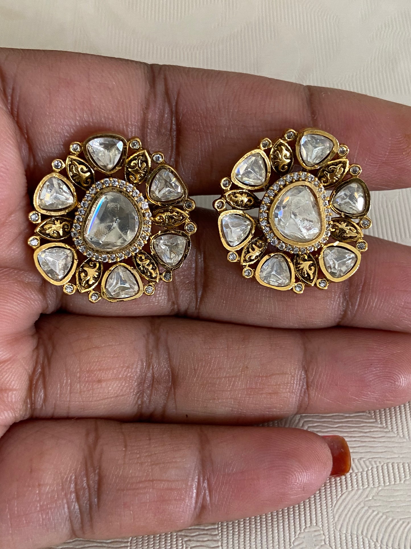 Moissanite Polki Studs | premium earrings