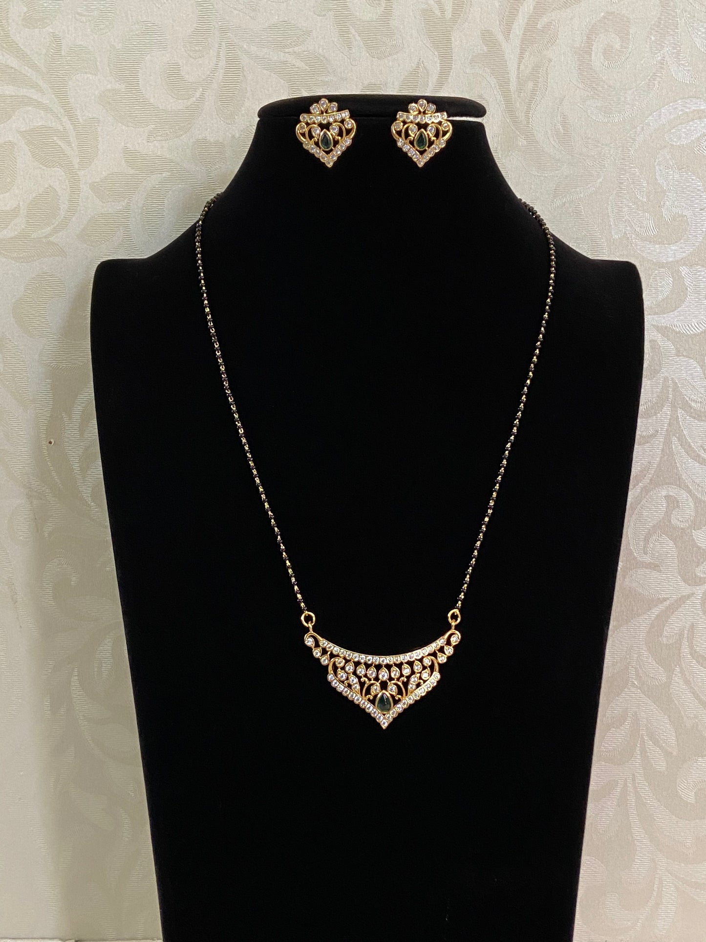 AD Traditional Mangalasutra | Black Beads Necklace With Earrings