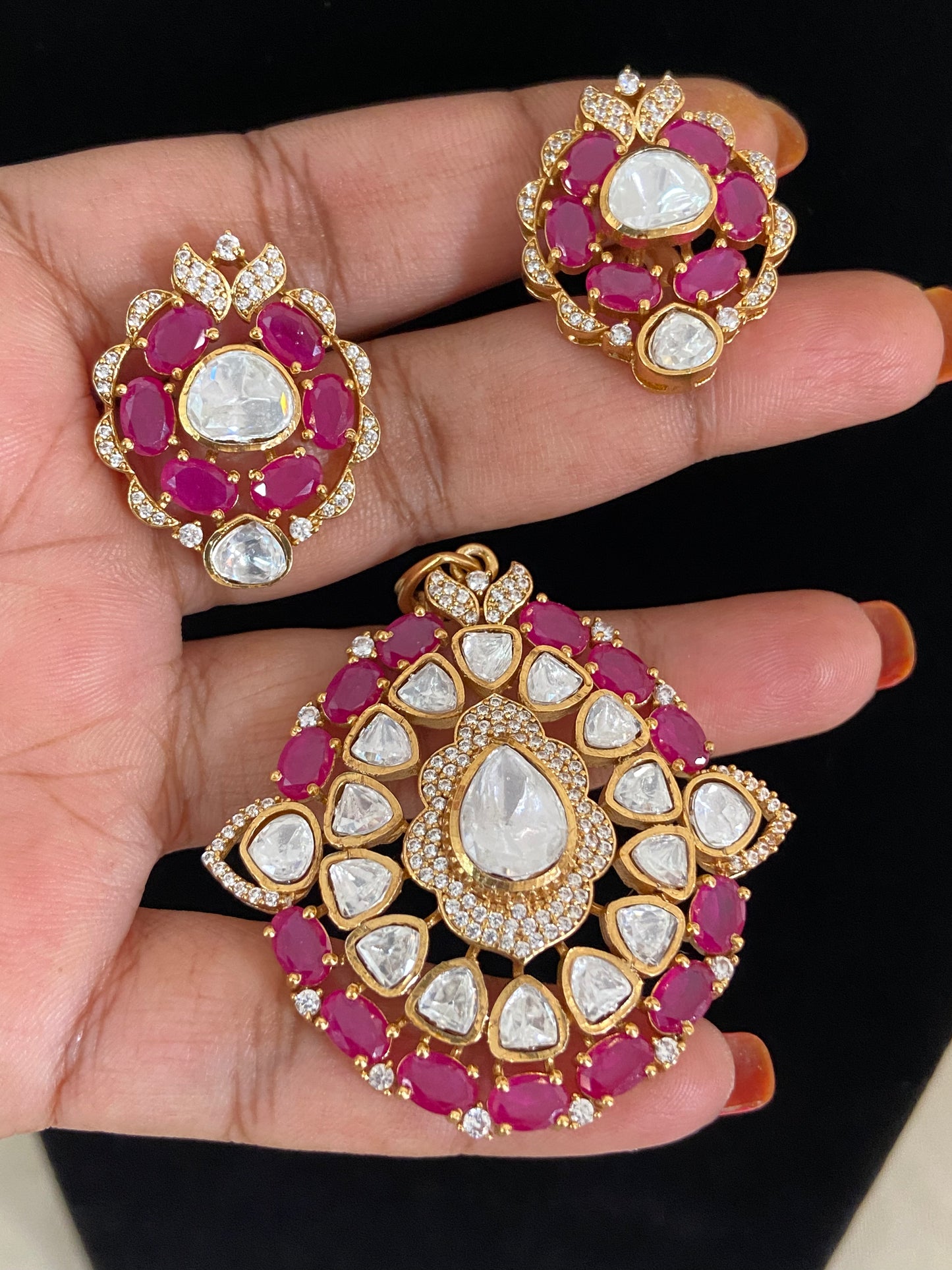 Moissanite Ruby Pendant Set | Traditional Indian Jewelry