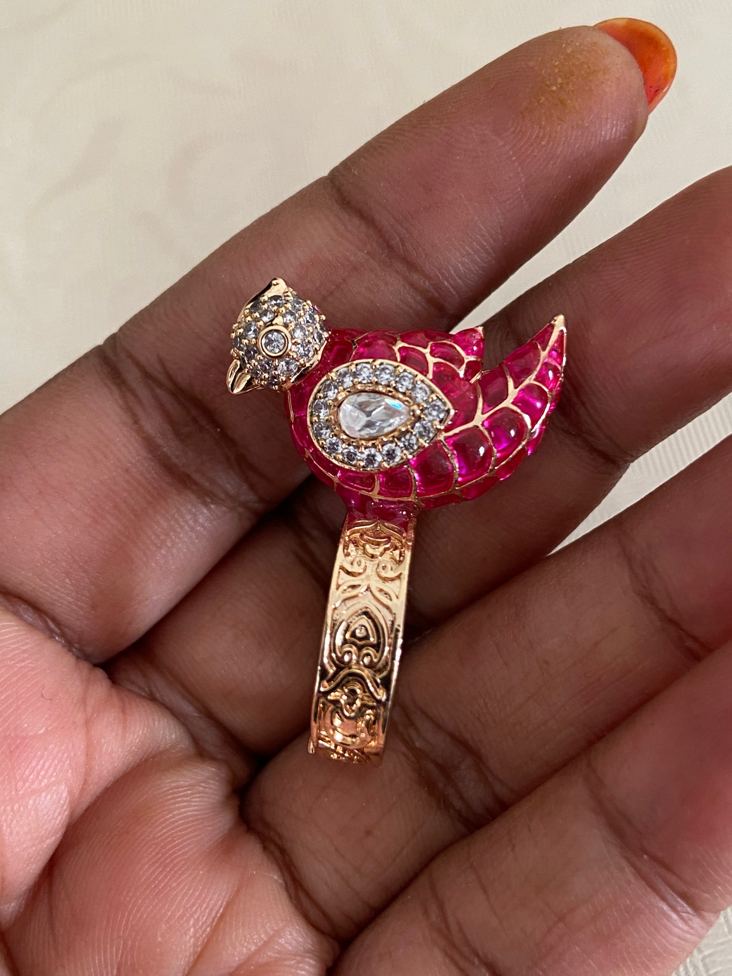 AD kundan Bird Finger Ring | Adjustable Finger Ring