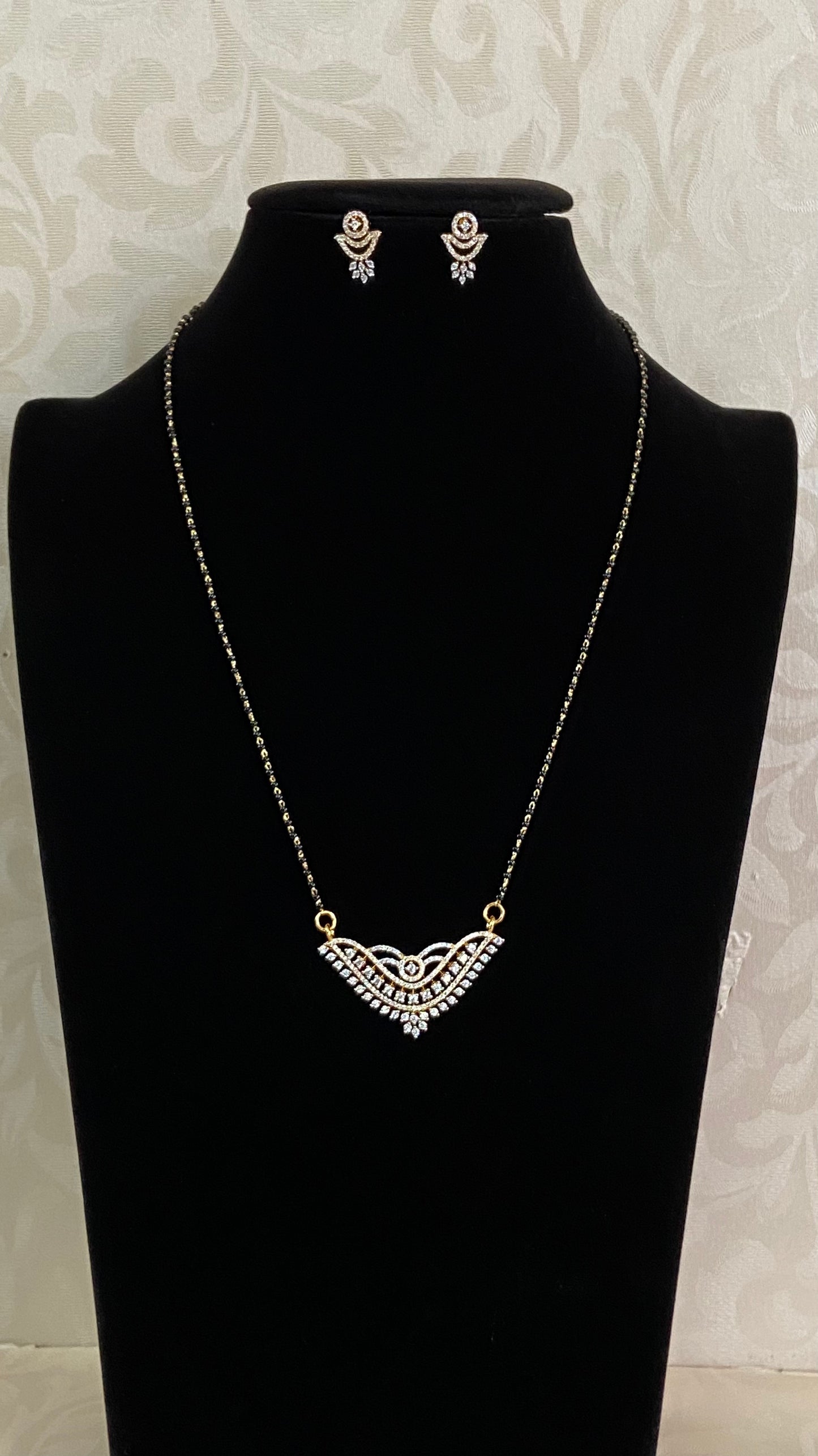 AD Pendant Black Beads Necklace | AD Traditional  Mangalsutra