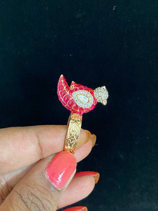 AD kundan Bird Finger Ring | Adjustable Finger Ring