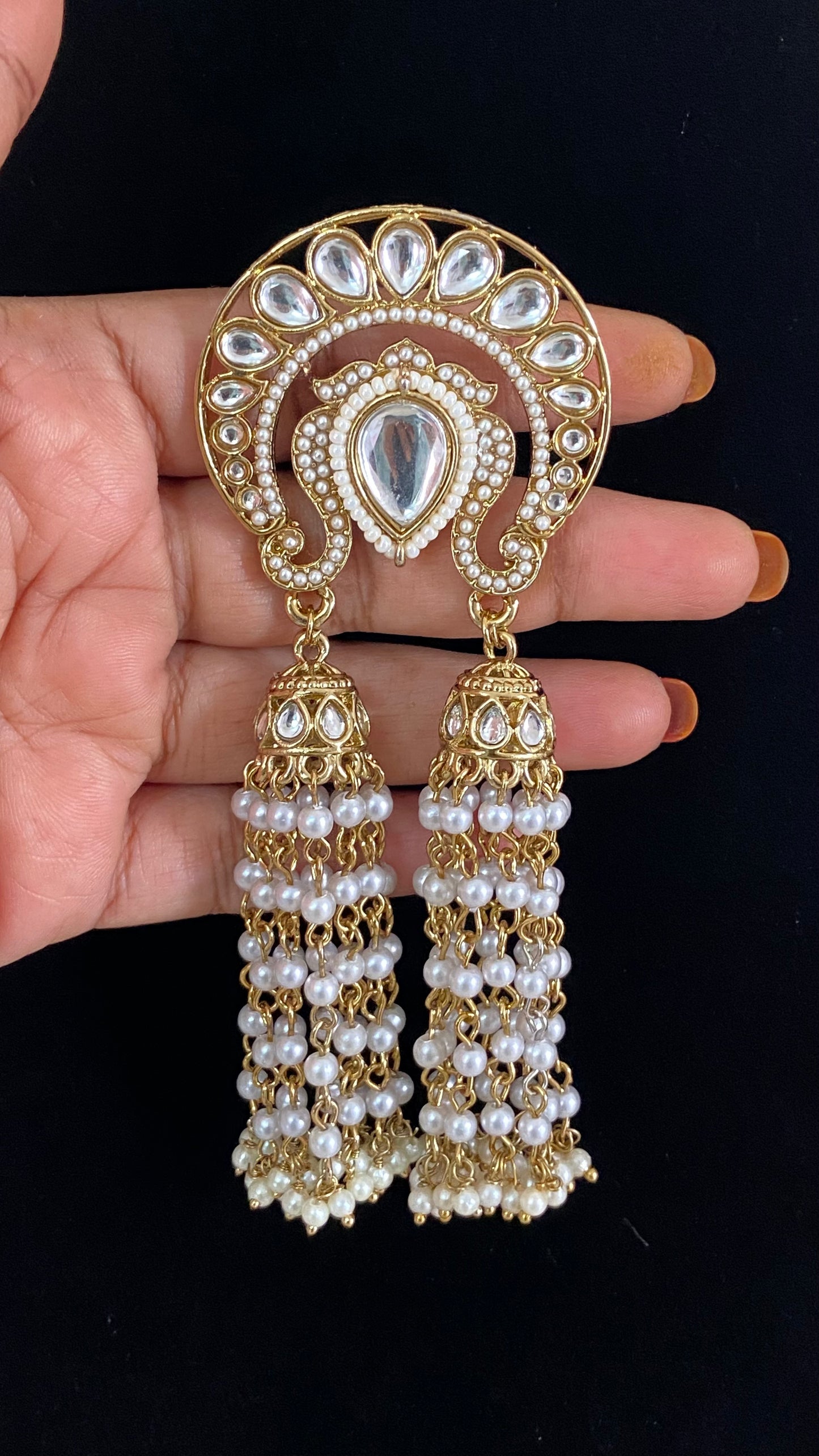 Kundan Pearl Long Jumki Hair Accessories | Hair Choti | Traditional Indian Jewelry