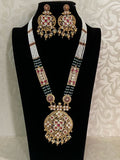 Polki Pendant pearl&green Beads Long Necklace