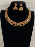 Traditional Lakshmi Ruby Necklace With Jumkis | Indian Temple Necklace