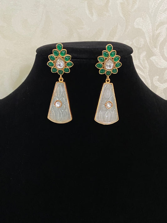 Jadau Kundan & Carved stone earrings