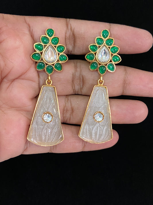 Jadau Kundan & Carved stone earrings