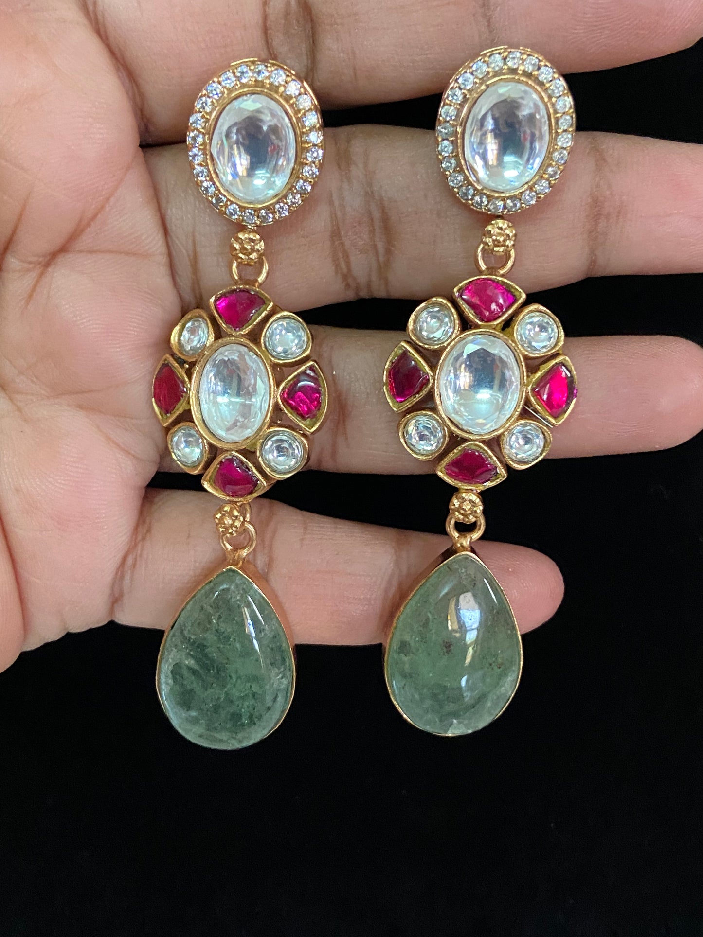 Moissanite Kundan Earrings | Fusion earrings