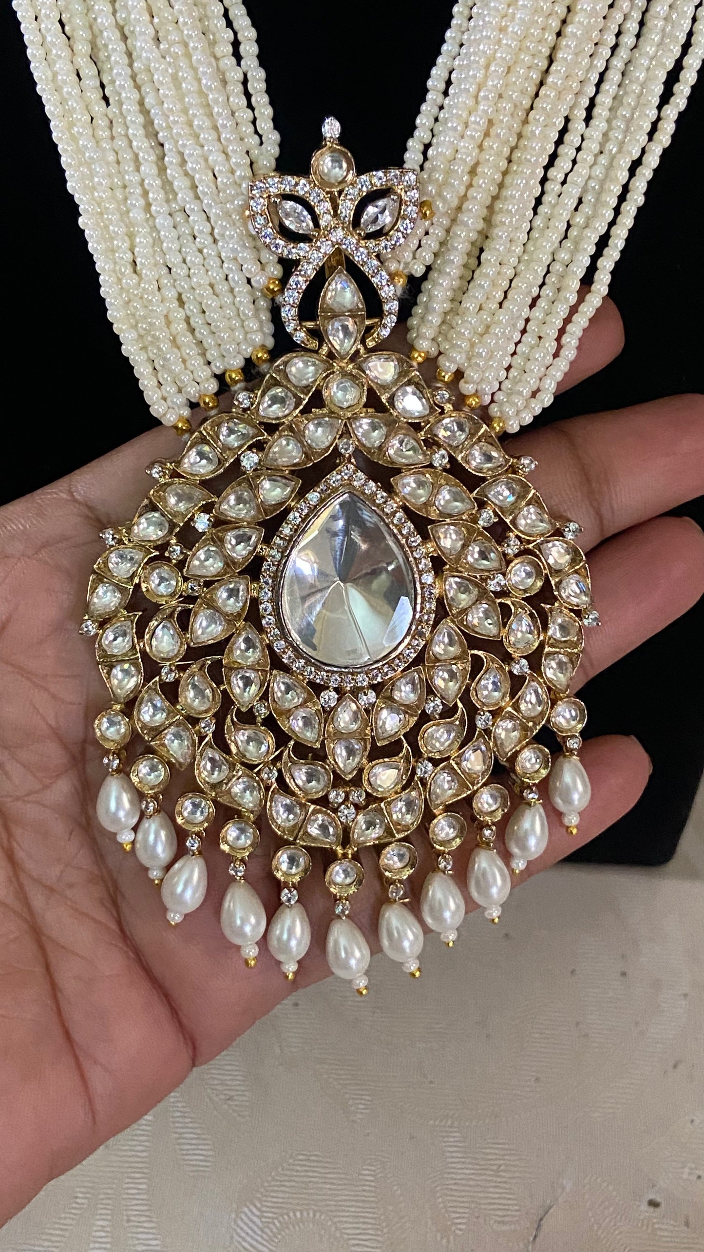 Long Pearl moissanite Pendant Necklace Set | Indian Jewelry In USA