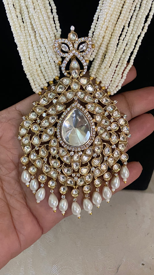 Long Pearl moissanite Pendant Necklace Set | Indian Jewelry In USA