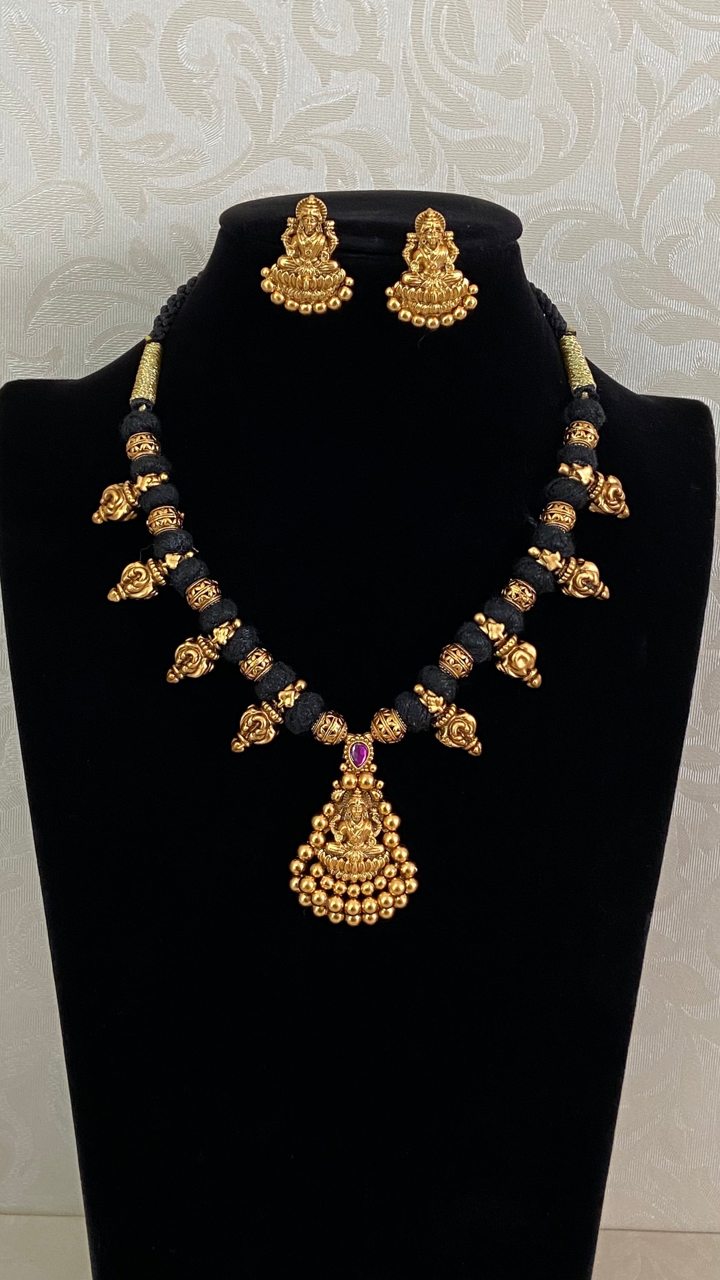 Antique Temple Thread Necklace Set | Traditional Indian Jewelry